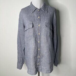 CP Shades Men’s White Blue Button Down Long Sleeve 100% Linen Shirt Size XS